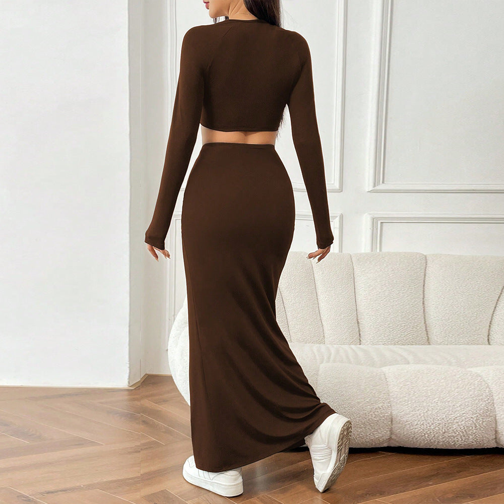 Ensemble de top crop et de jupe maxi à volants pour femmes Levoire