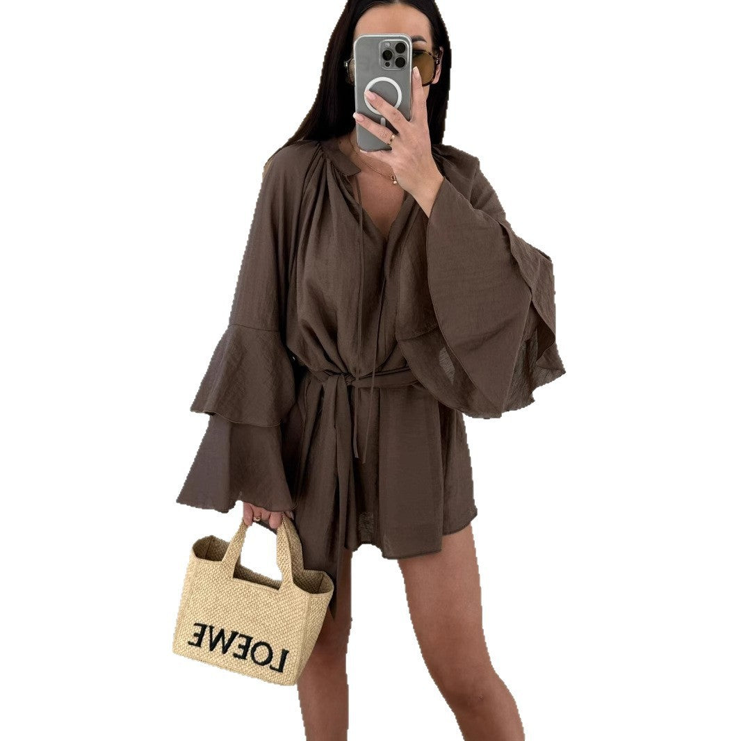 Haut Kaftan Aéré pour Femmes avec Manches Amples et Ceinture à la Taille Levoire