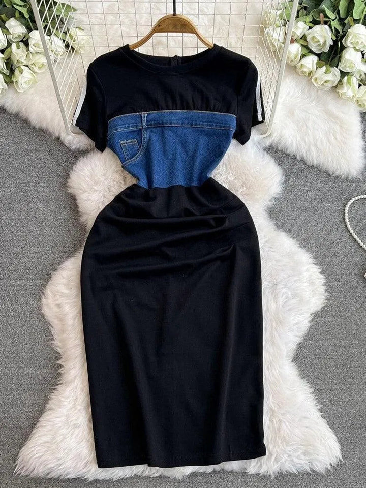 Levoire | Robe en jean effet patchwork pour femmes