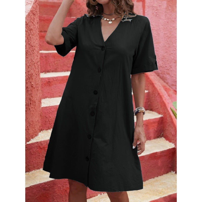 Levoire | Robe A-line à encolure en V à une rangée Noir