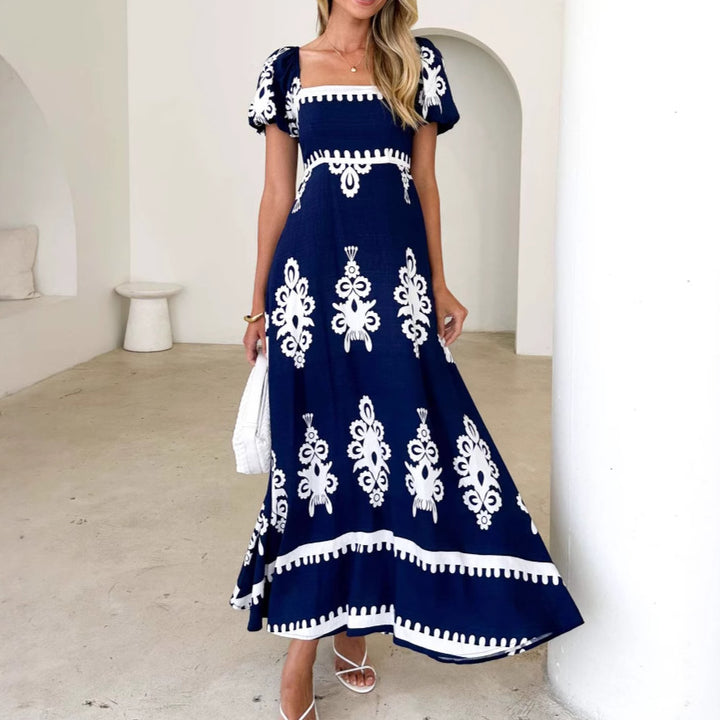 Robe maxi femme avec motif graphique décoratif et manches bouffantes Levoire