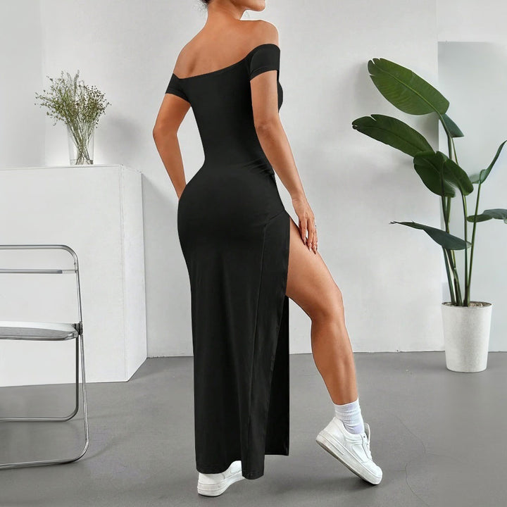 Robe maxi femme avec découpe épaule dénudée et fente haute Levoire