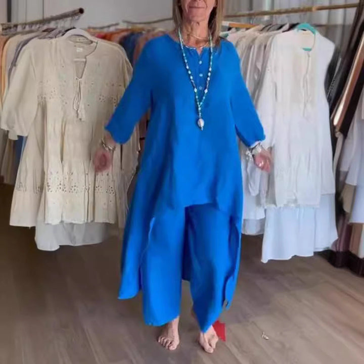 Levoire | Ensemble De Loisirs Unicolore En Lin Pour Femmes Bleu