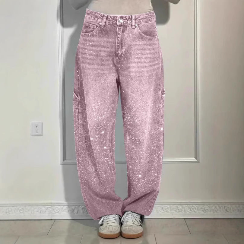 Jeans baggy décontractés pour femmes avec appliqués scintillants Levoire