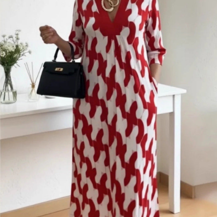 Robe maxi décontractée pour femmes avec un élégant col en V et des poches latérales pratiques Levoire
