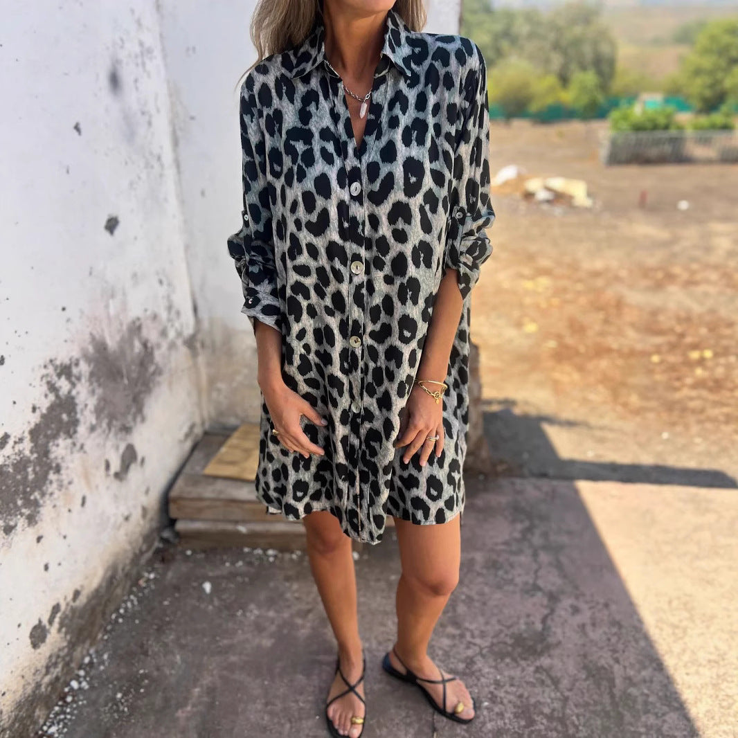 Robe chemise pour femmes en imprimé léopard tendance Levoire