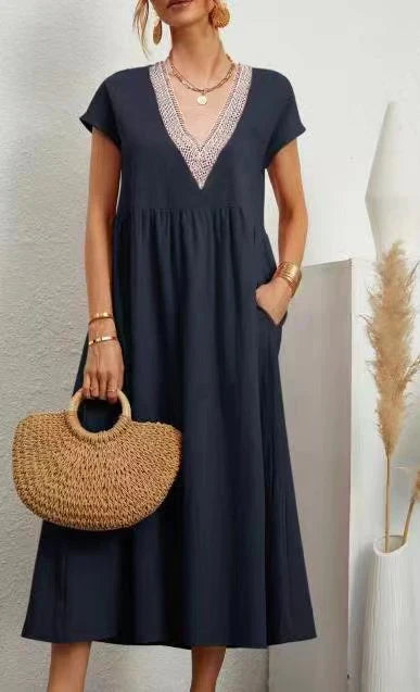 Levoire | Robe à manches courtes avec décolleté en V Bleu