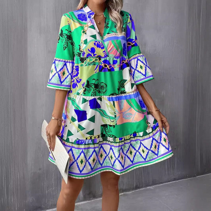 Levoire | Élégante robe-blouse à volants à manches cinq points Vert