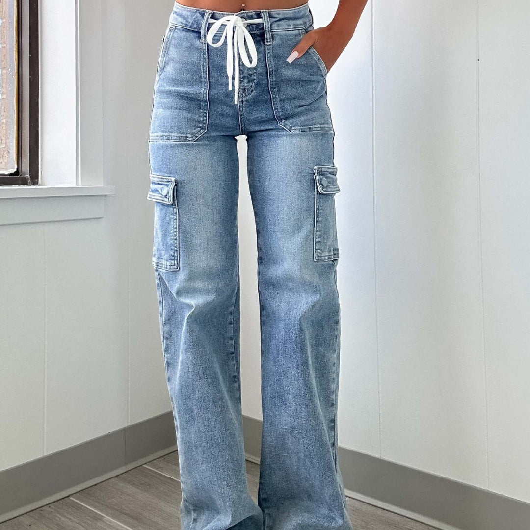 Jeans cargo pour femmes à jambe large et taille ajustable Levoire