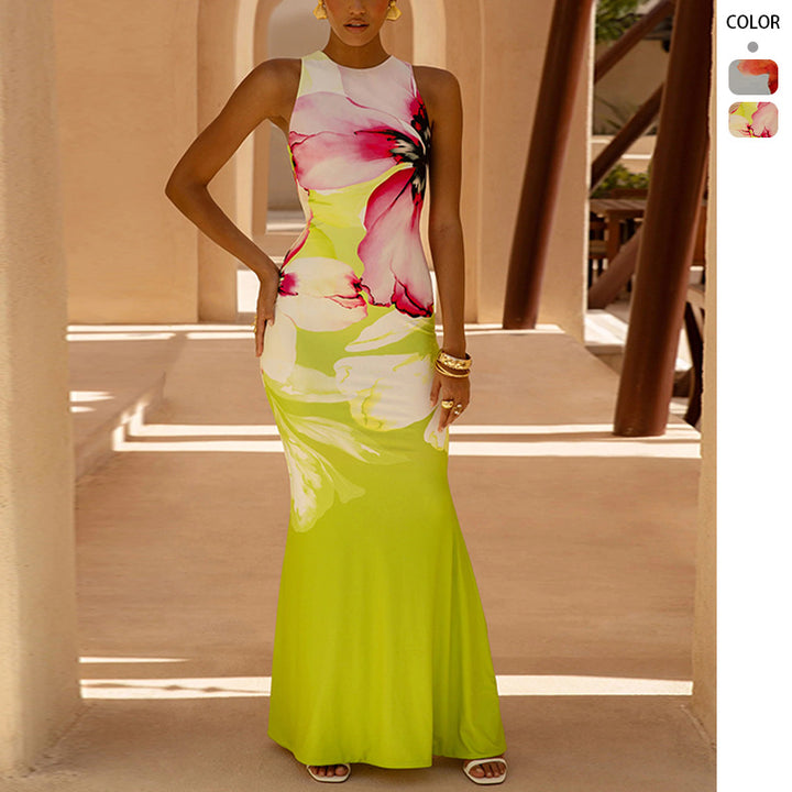 Robe Maxi Élégante pour Femmes avec Imprimé Floral et Coupe Ajustée Levoire