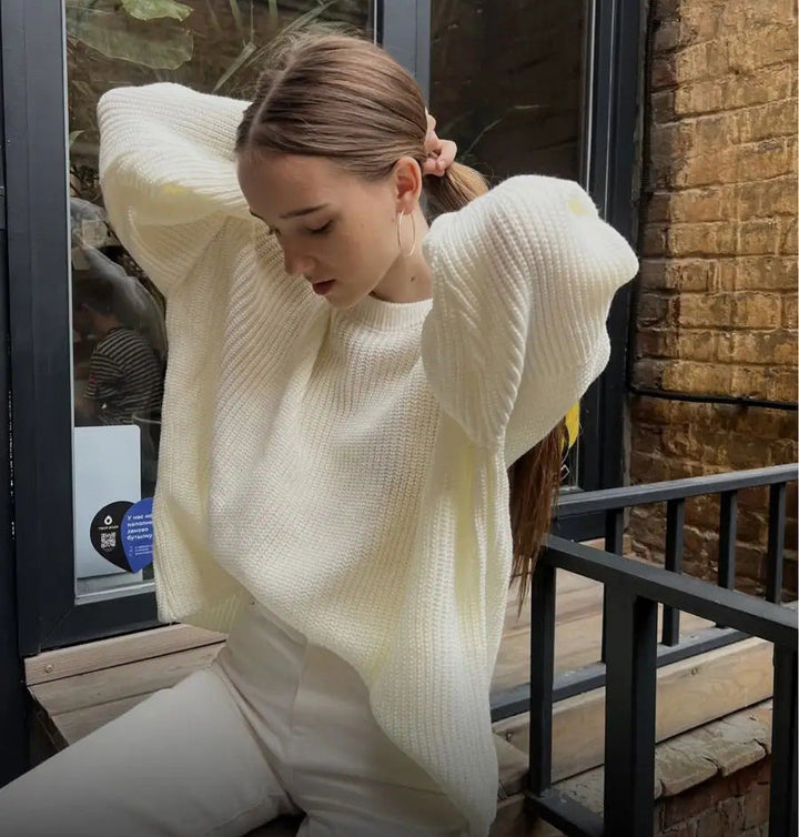 Levoire | Confortable, ample pull en tricot en laine Blanc