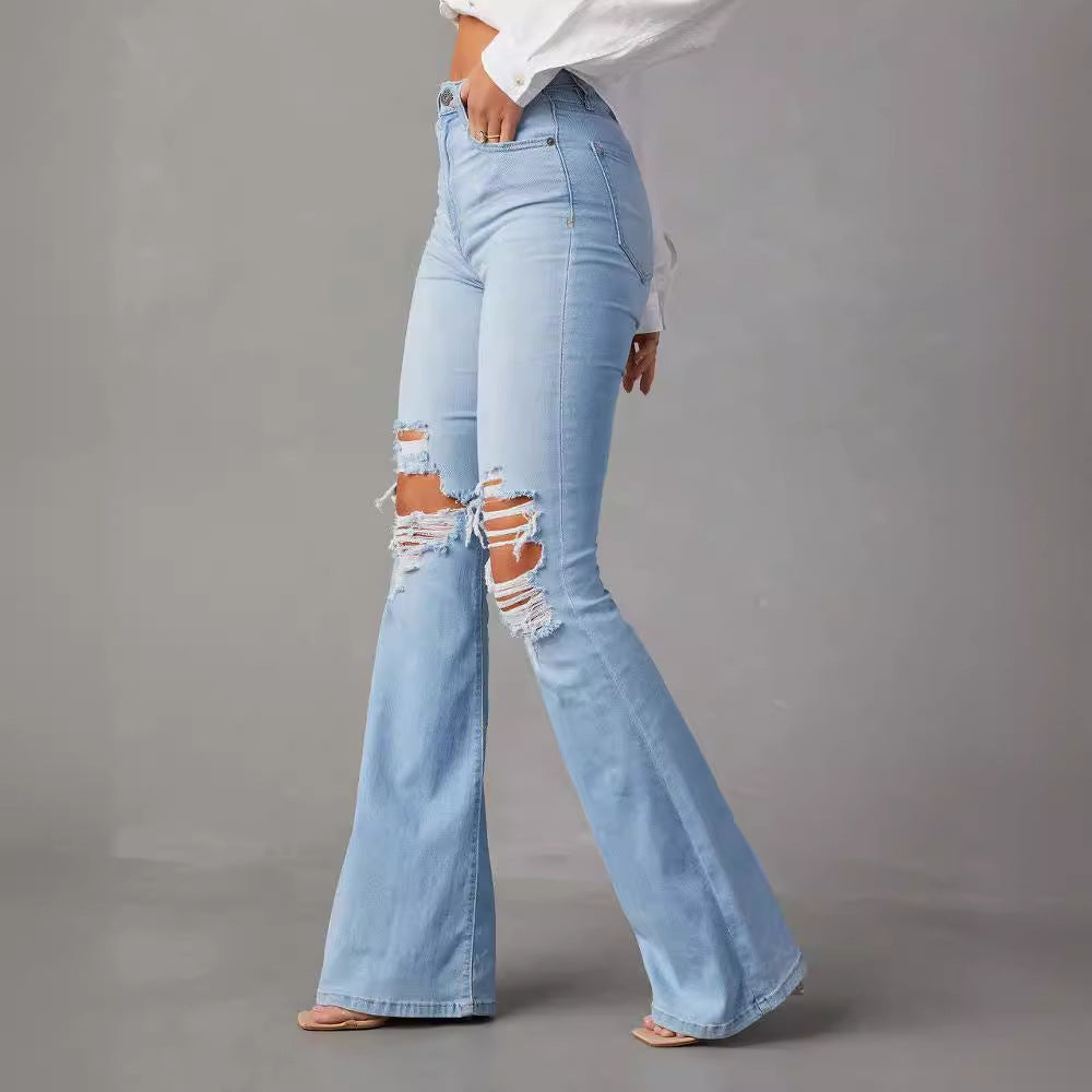 Jeans évasés pour femmes avec effet Destroyed tendance Levoire