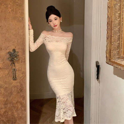 Levoire | Belle robe de sirène longue avec dentelle Abricot