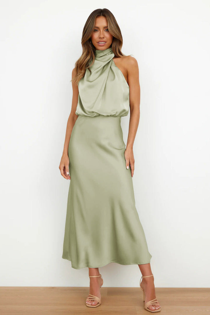 Levoire | Robe midi élégante avec encolure ronde asymétrique Sauge