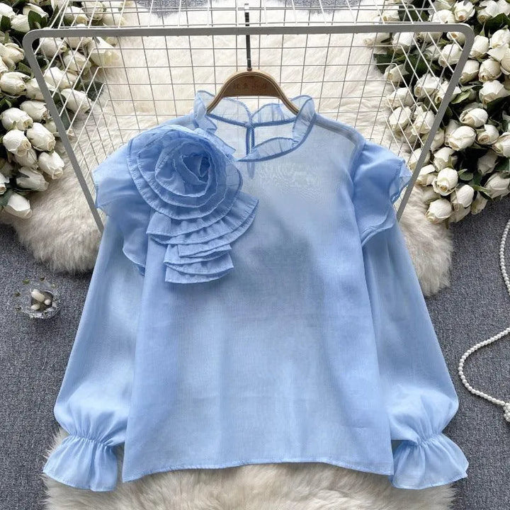 Levoire | Dolce Chiffon-blouse à manches bouffantes Bleu Taille libre
