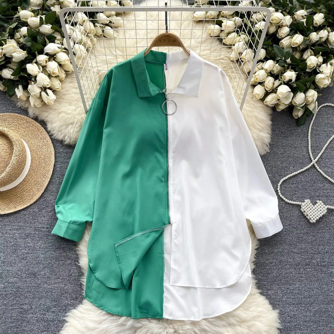 Levoire | Chemise dans des couleurs assorties avec une longueur mi-longue Vert Taille libre