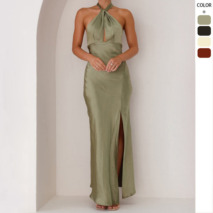 Robe maxi à col halter pour femme avec fente latérale et tissu scintillant Levoire