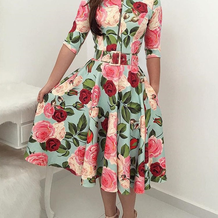 Robe midi femme avec imprimé floral et ceinture à la taille Levoire