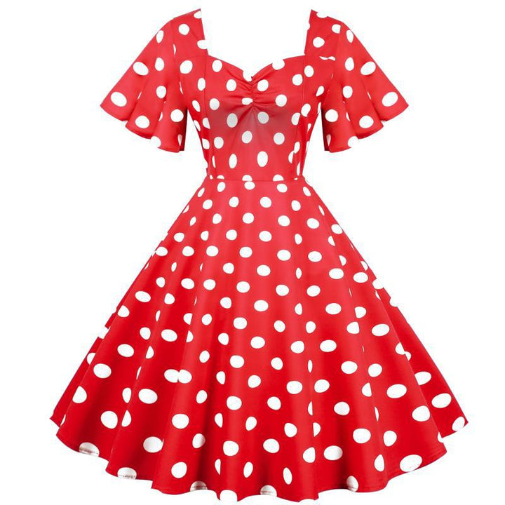 Robe Rockabilly pour femmes avec un motif amusant à pois et un ourlet flottant Levoire