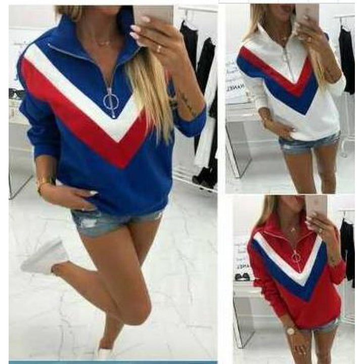 Sweat-shirt sportif pour femmes avec un col en V tendance et des détails color block élégants Levoire