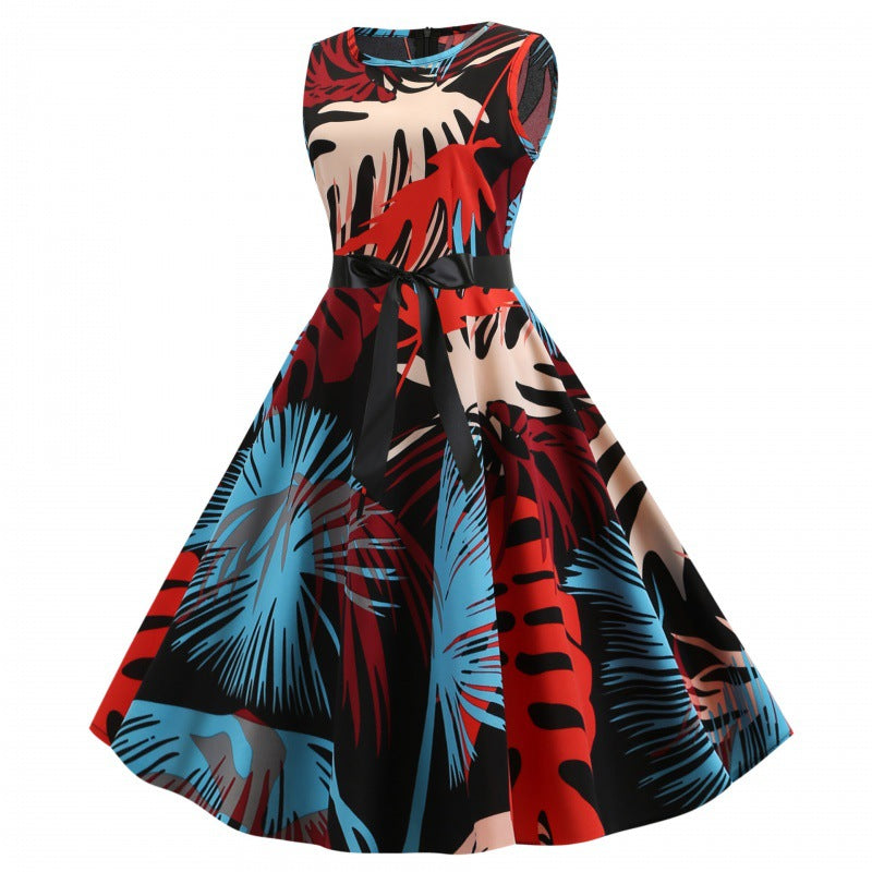 Robe évasée pour femmes avec un motif floral et une ceinture à la taille Levoire