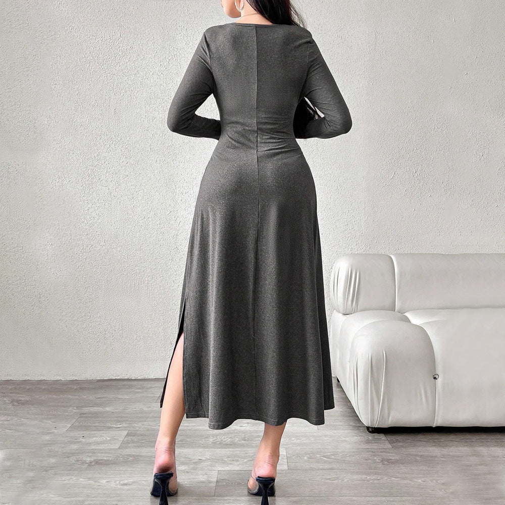 Robe midi pour femmes avec un élégant décolleté carré et des détails de volants décontractés Levoire