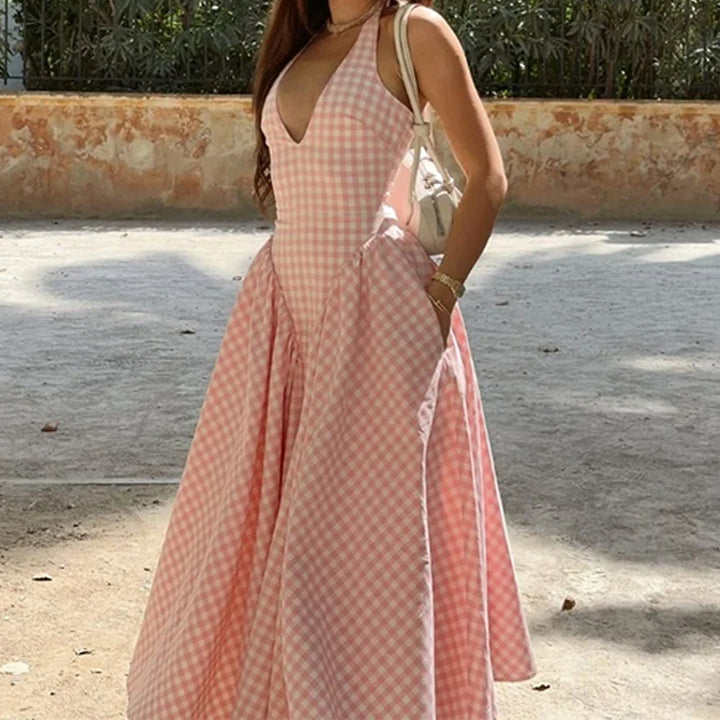 Robe maxi femme avec décolleté en V et jupe évasée Levoire