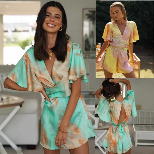 Combinaison wrap pour femme avec des manches volumineuses et un décolleté en V profond Levoire