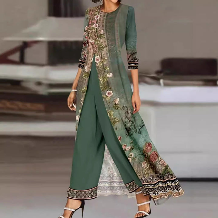 Levoire | Imprimé col rond robe-pantalon ensemble