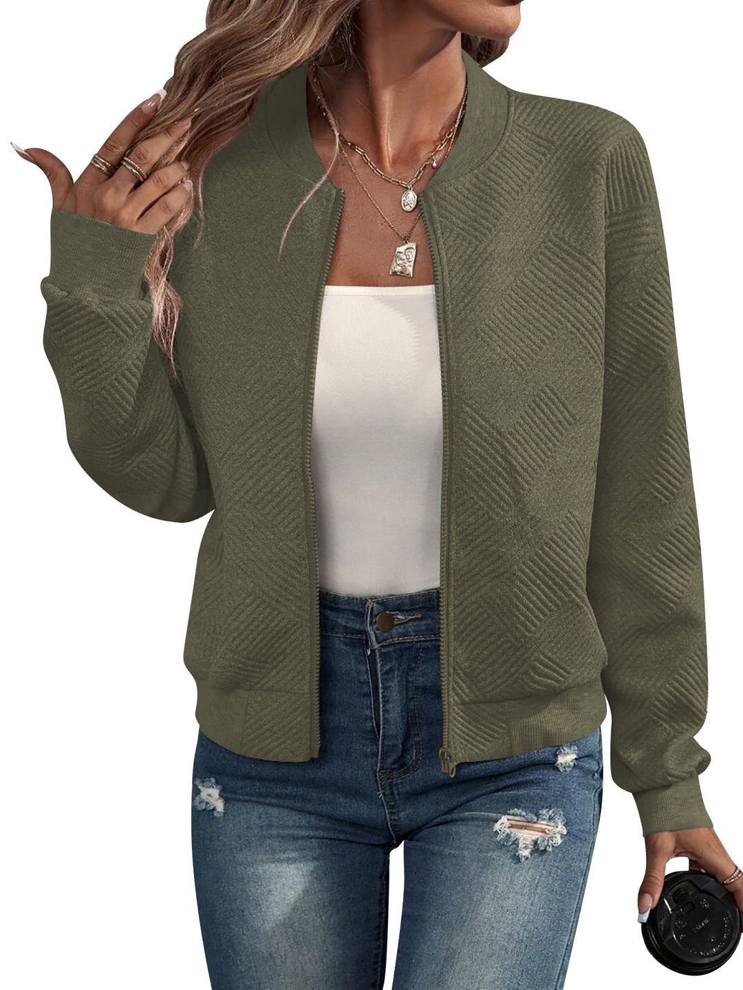 Levoire | Veste Bomber Avec Fermeture Éclair Pour Femmes Vert armée