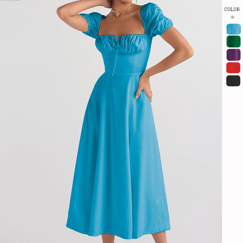 Robe Midi Élégante Femme avec Manches Bouffantes et Encolure Raffinée Levoire