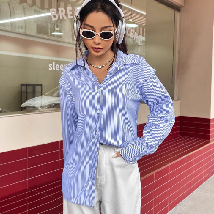 Blouse rayée décontractée pour femmes avec coupe oversize et détails de boutons Levoire