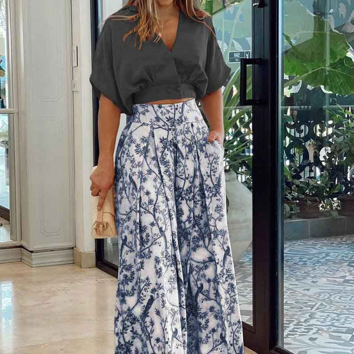 Top court élégant pour femmes avec des manches larges et un pantalon taille haute Levoire