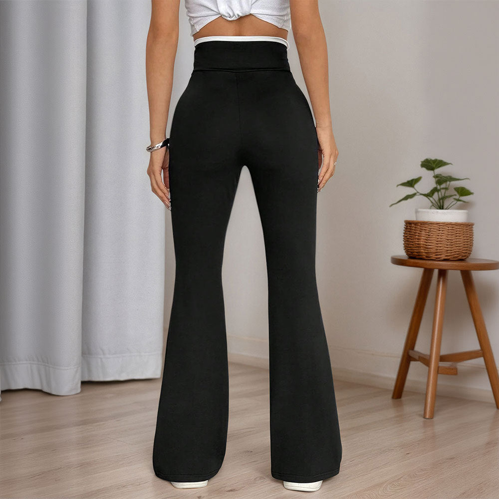 Pantalons de yoga évasés pour femmes avec taille haute et détails de surpiqûres stylés Levoire