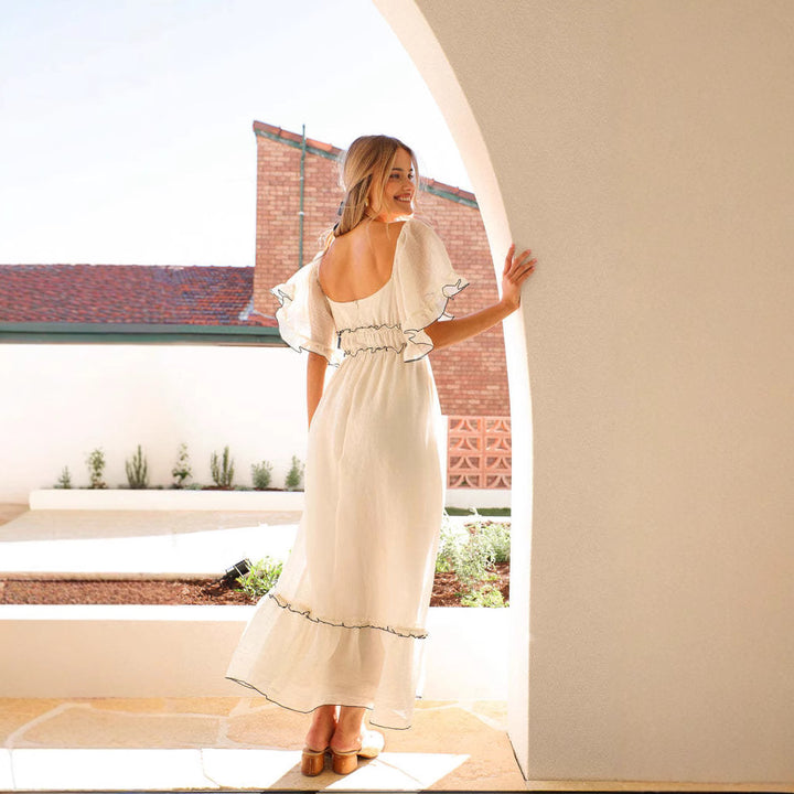 Robe maxi pour femmes avec détails en volants et taille élastique Levoire