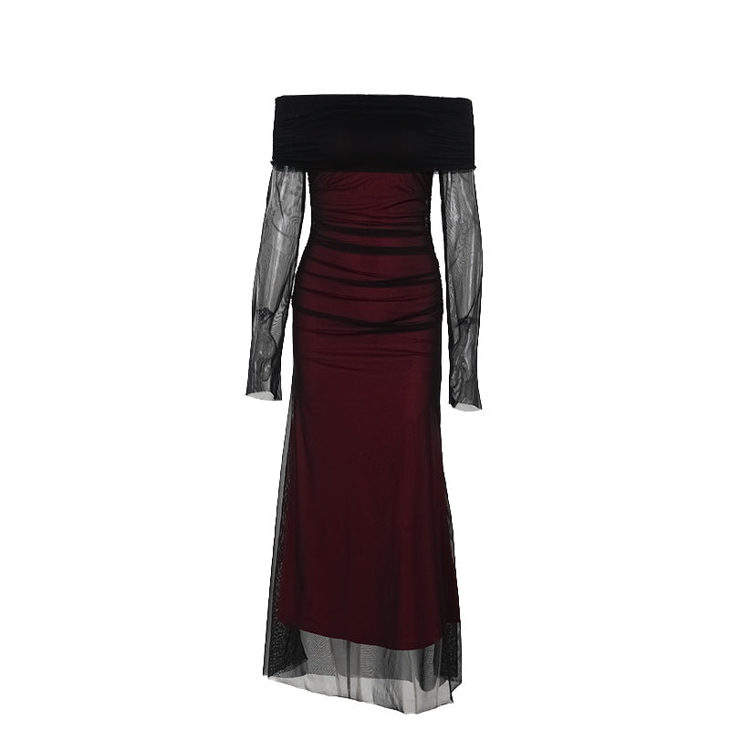 Robe maxi élégante femmes à épaules dénudées avec design de volants sophistiqué Levoire