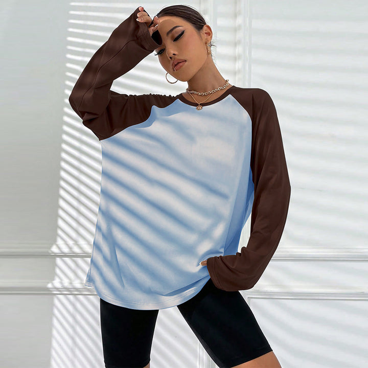 T-shirt à manches longues pour femmes avec coupe raglan sportif et design color block tendance Levoire