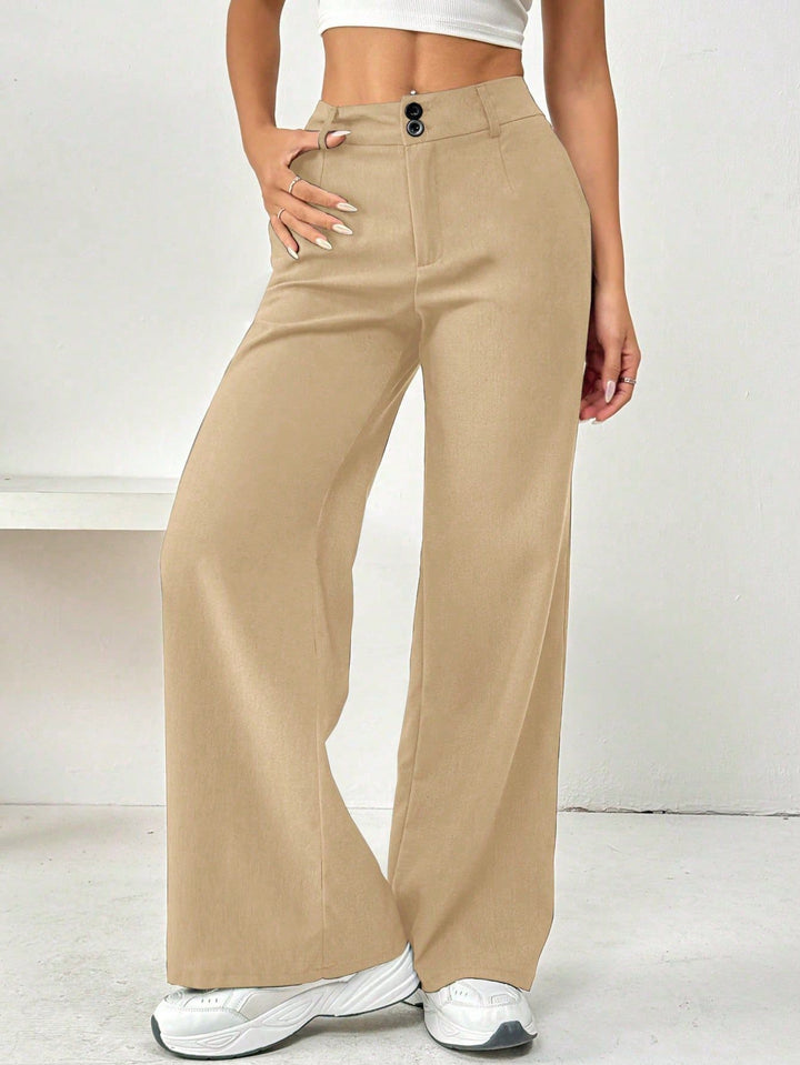 Pantalons larges décontractés pour femmes avec taille haute et élégants détails de boutons Levoire