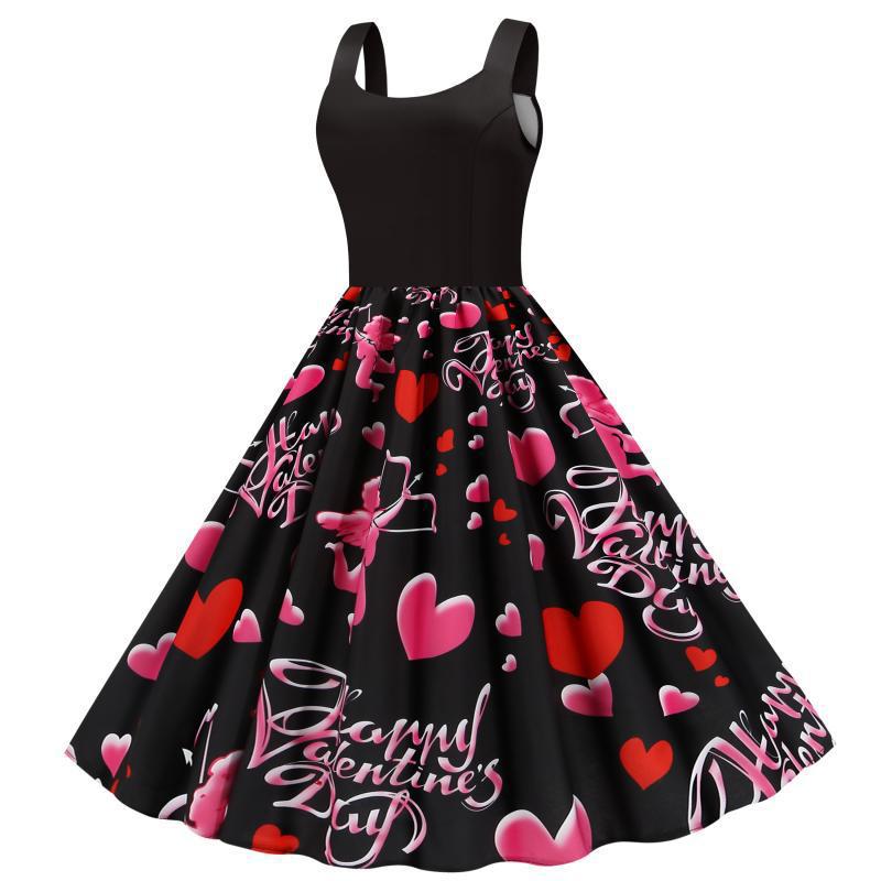 Robe Rockabilly pour femmes avec motif cœur et coupe en A Levoire