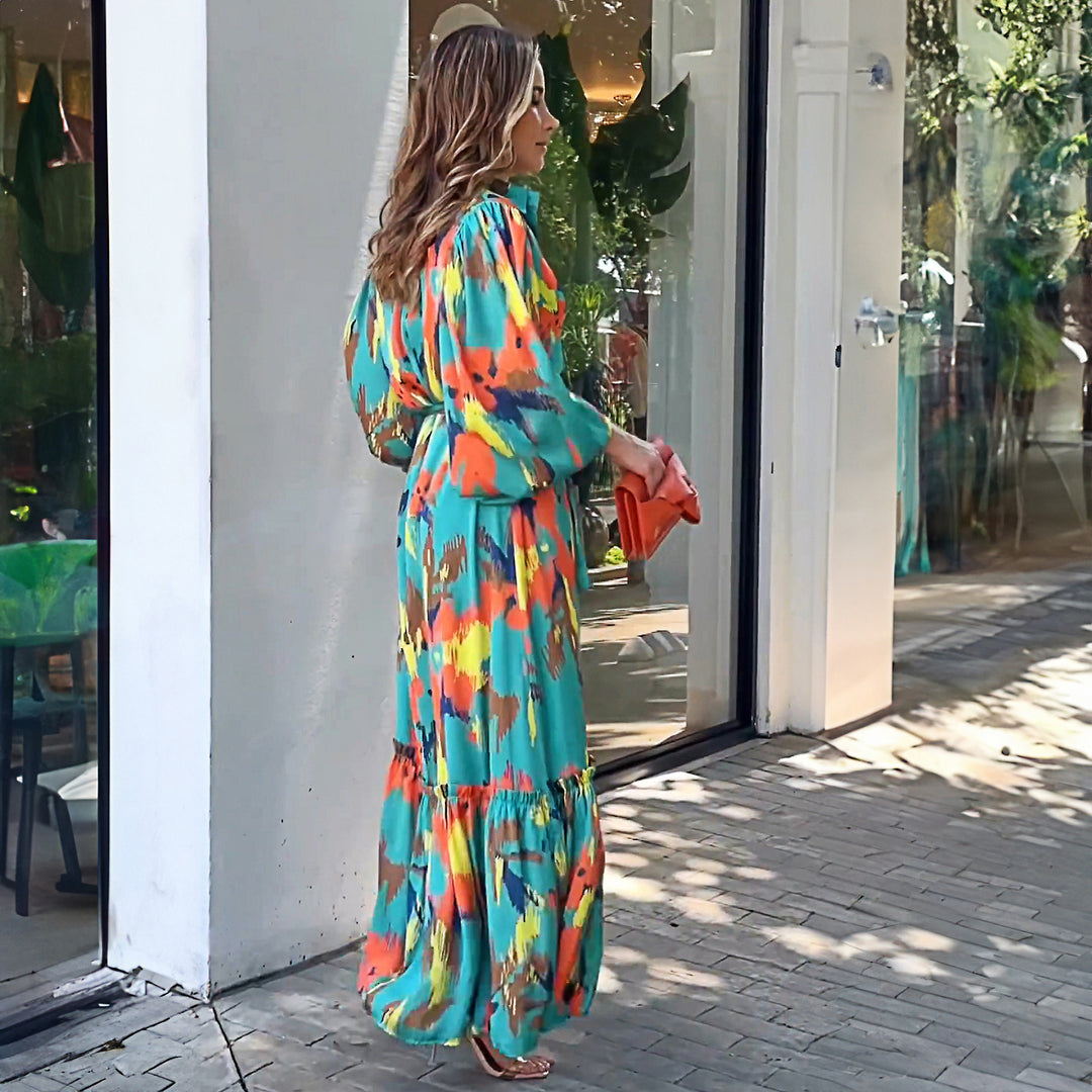 Robe maxi pour femmes avec des motifs colorés et des manches volumineuses Levoire