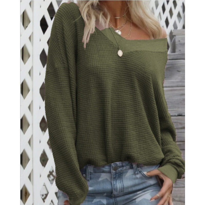 Sweat en coton oversized pour femmes avec col V décontracté et détails en côtes Levoire