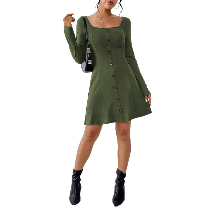 Robe à boutons pour femmes avec manches longues et décolleté carré Levoire