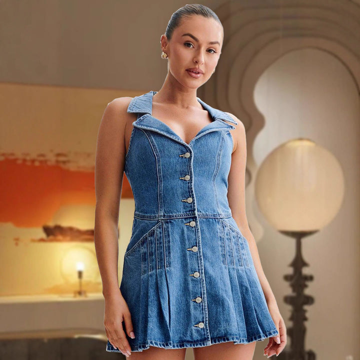 Robe chemise en denim pour femmes à coupe ajustée avec des détails boutonnés Levoire