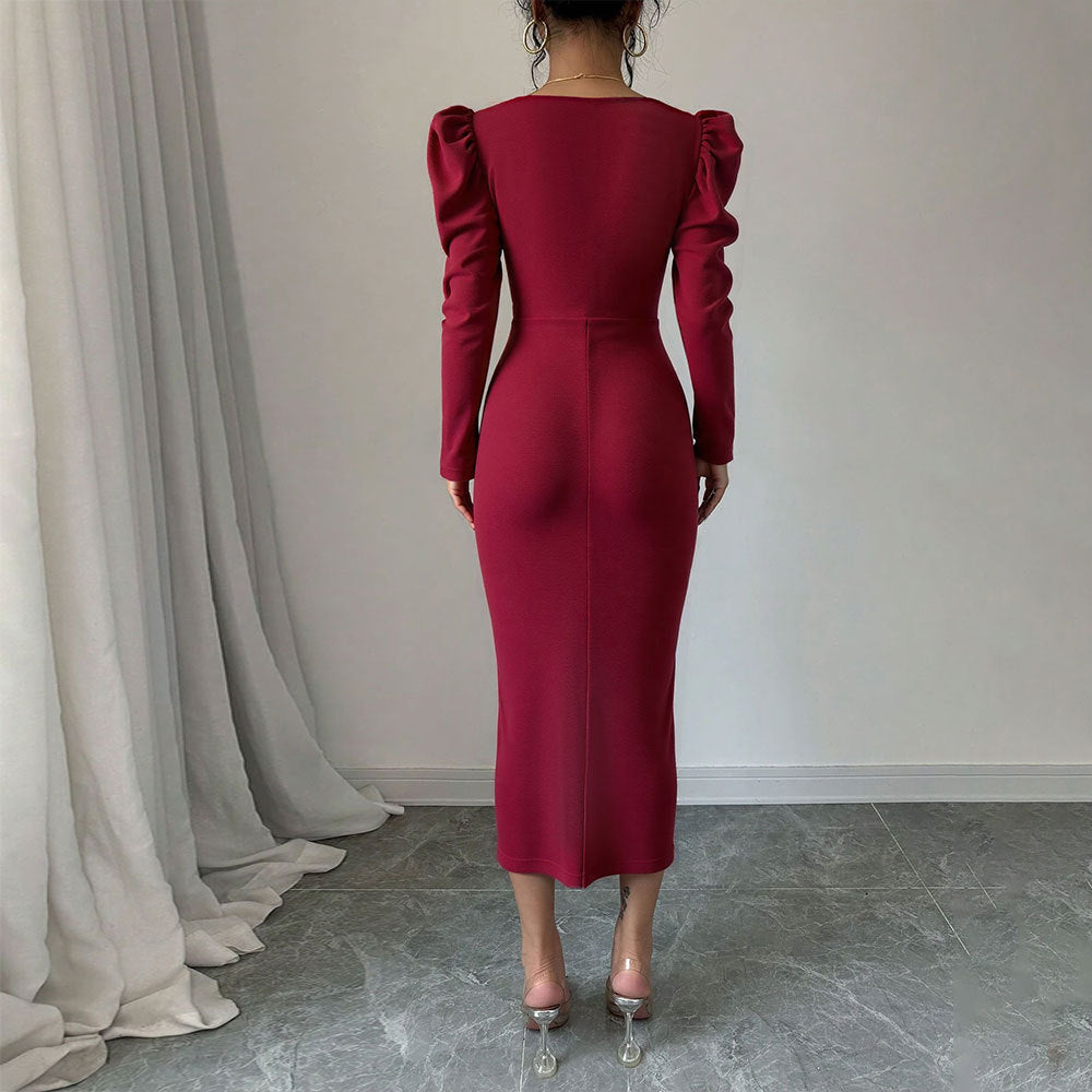 Robe midi femme avec manches bouffantes et fente sophistiquée Levoire