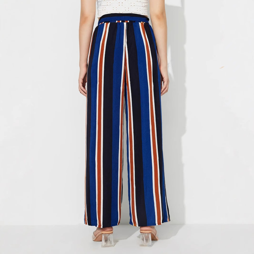 Pantalons palazzo larges pour femmes avec ceinture stylée et motif rayé moderne Levoire