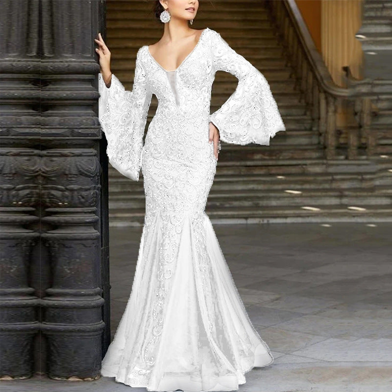 Levoire | Élégante robe de soirée noire à ancre en dentelle Blanc