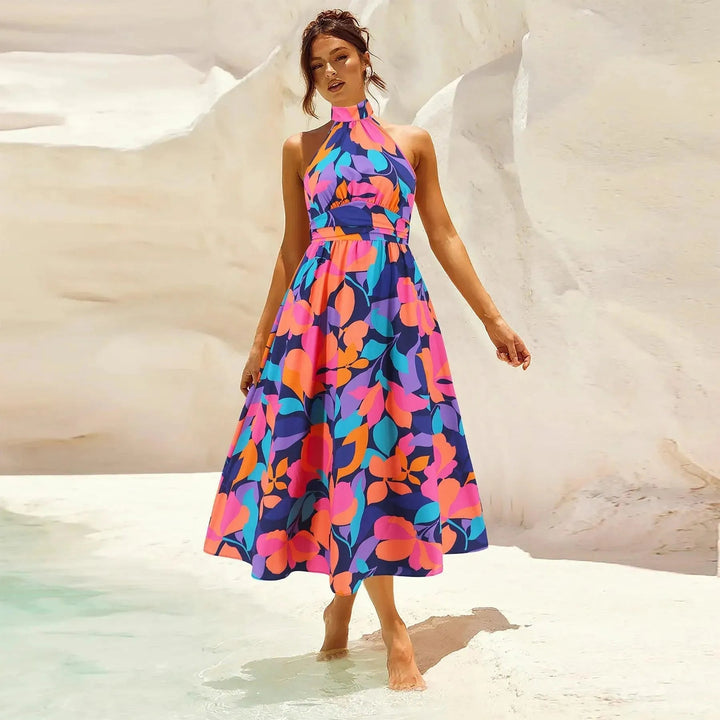 Levoire | Robe sans manches pour femmes avec col montant en tissu imprimé