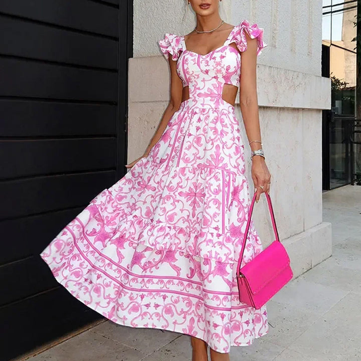 Robe maxi femme avec un design découpé romantique et des détails en volants Levoire