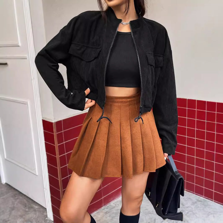 Veste courte en velours côtelé pour femmes avec poches pratiques et coupe décontractée Levoire
