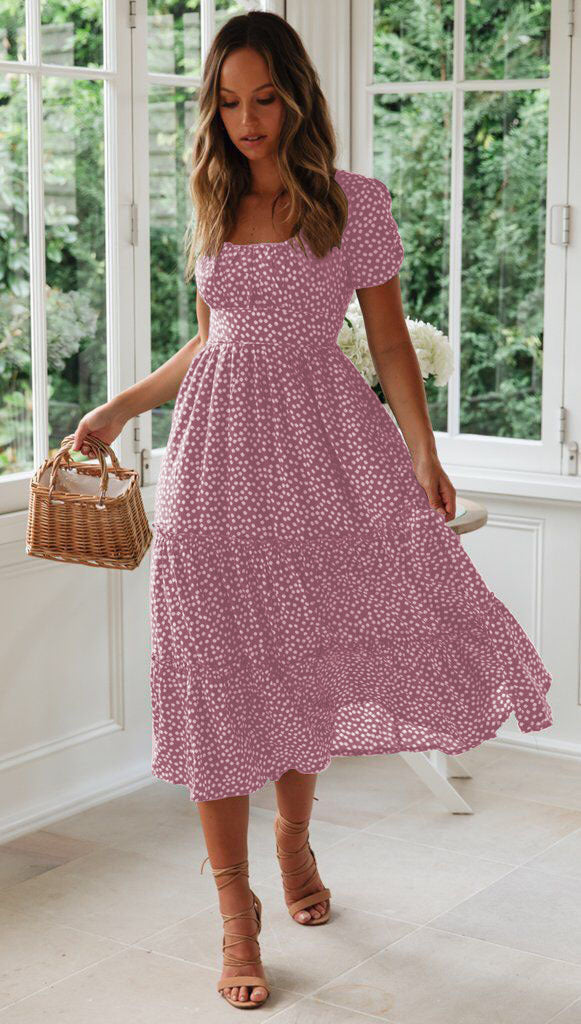 Levoire | Robe à fleurs Col carré Manches bouffantes Rosa